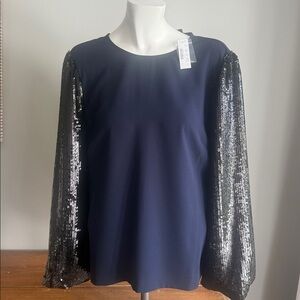 J.Crew navy blue top with sequin sleeves